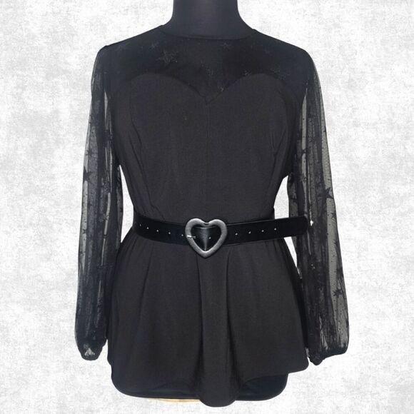 Torrid 2 Black Star Mesh Top – Celestial Sheer Long Sleeve Goth Peplum Blouse Pl - Picture 3 of 8